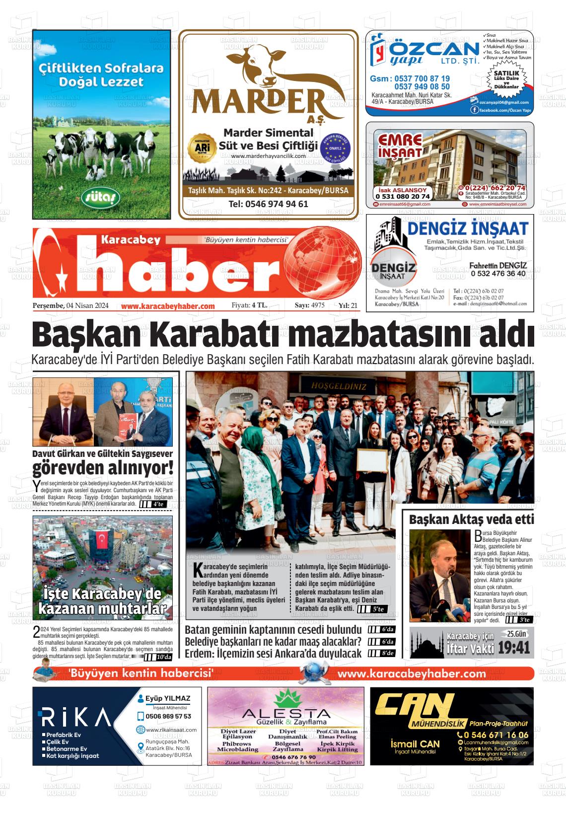 04 Nisan 2024 Karacabey Haber Gazete Manşeti