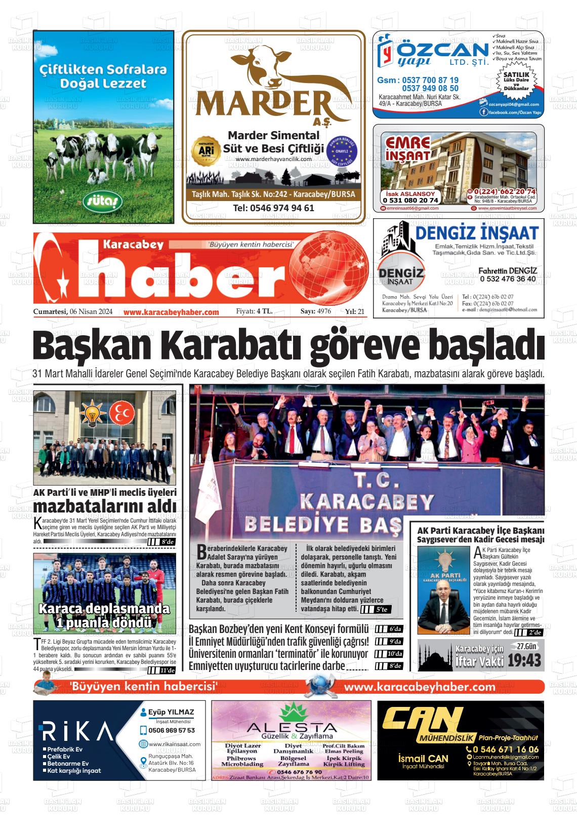 06 Nisan 2024 Karacabey Haber Gazete Manşeti