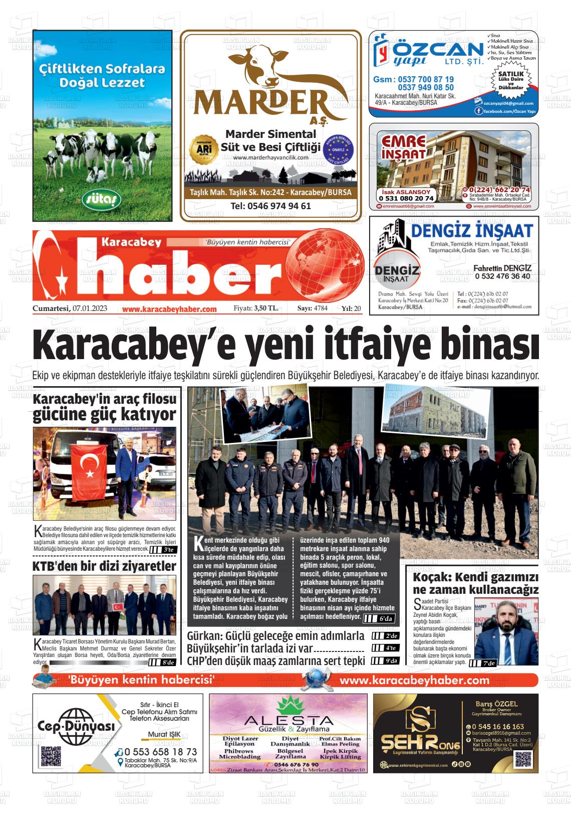 07 Ocak 2023 Karacabey Haber Gazete Manşeti