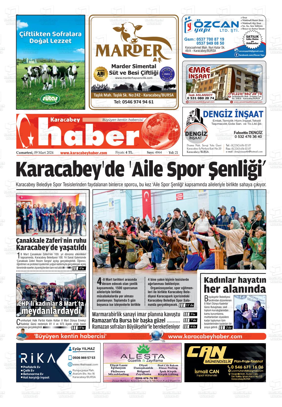 09 Mart 2024 Karacabey Haber Gazete Manşeti