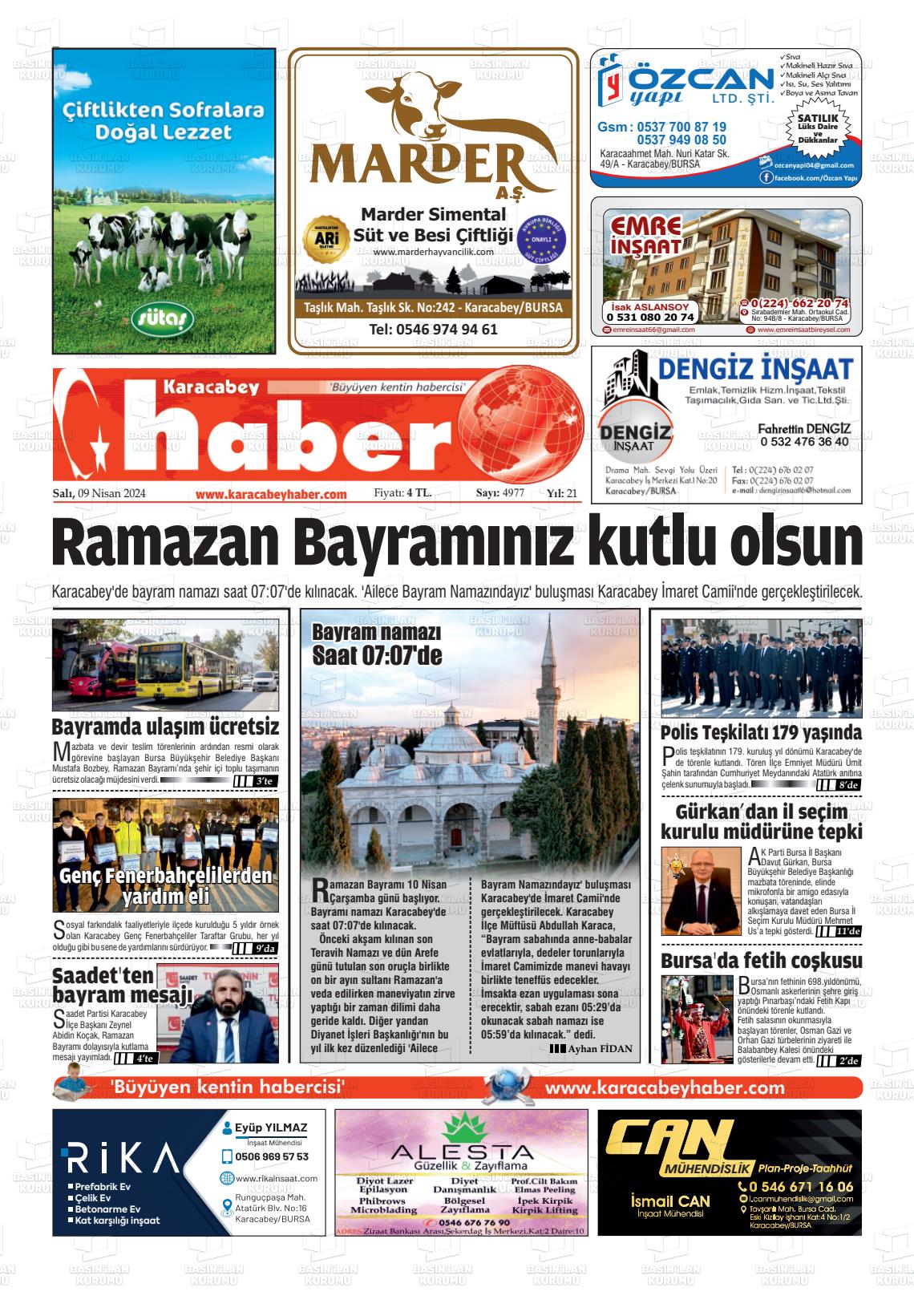 09 Nisan 2024 Karacabey Haber Gazete Manşeti