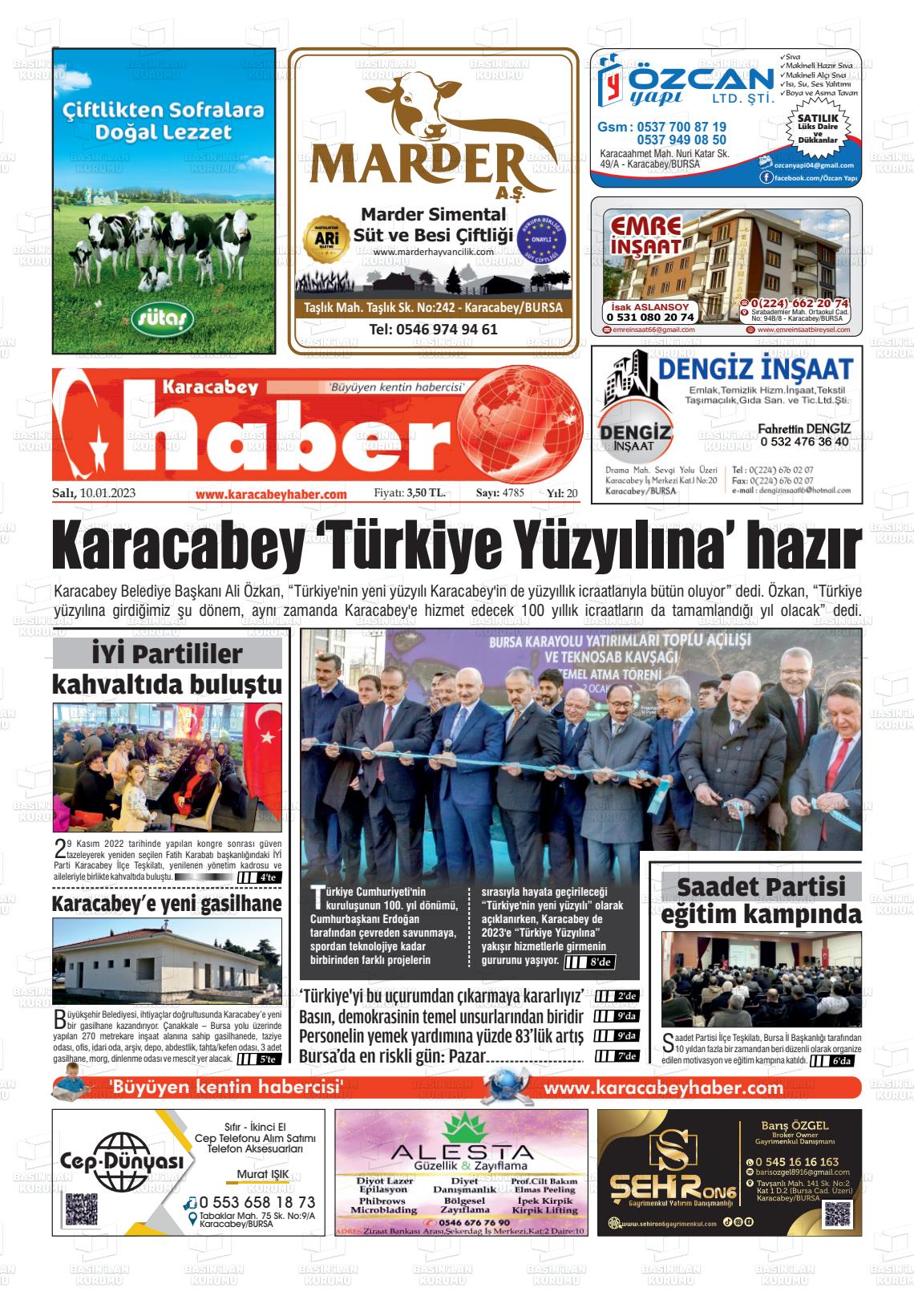 10 Ocak 2023 Karacabey Haber Gazete Manşeti