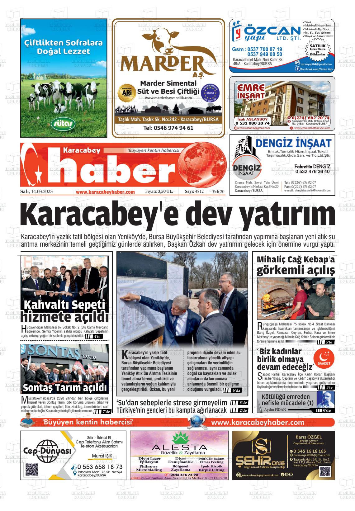 14 Mart 2023 Karacabey Haber Gazete Manşeti