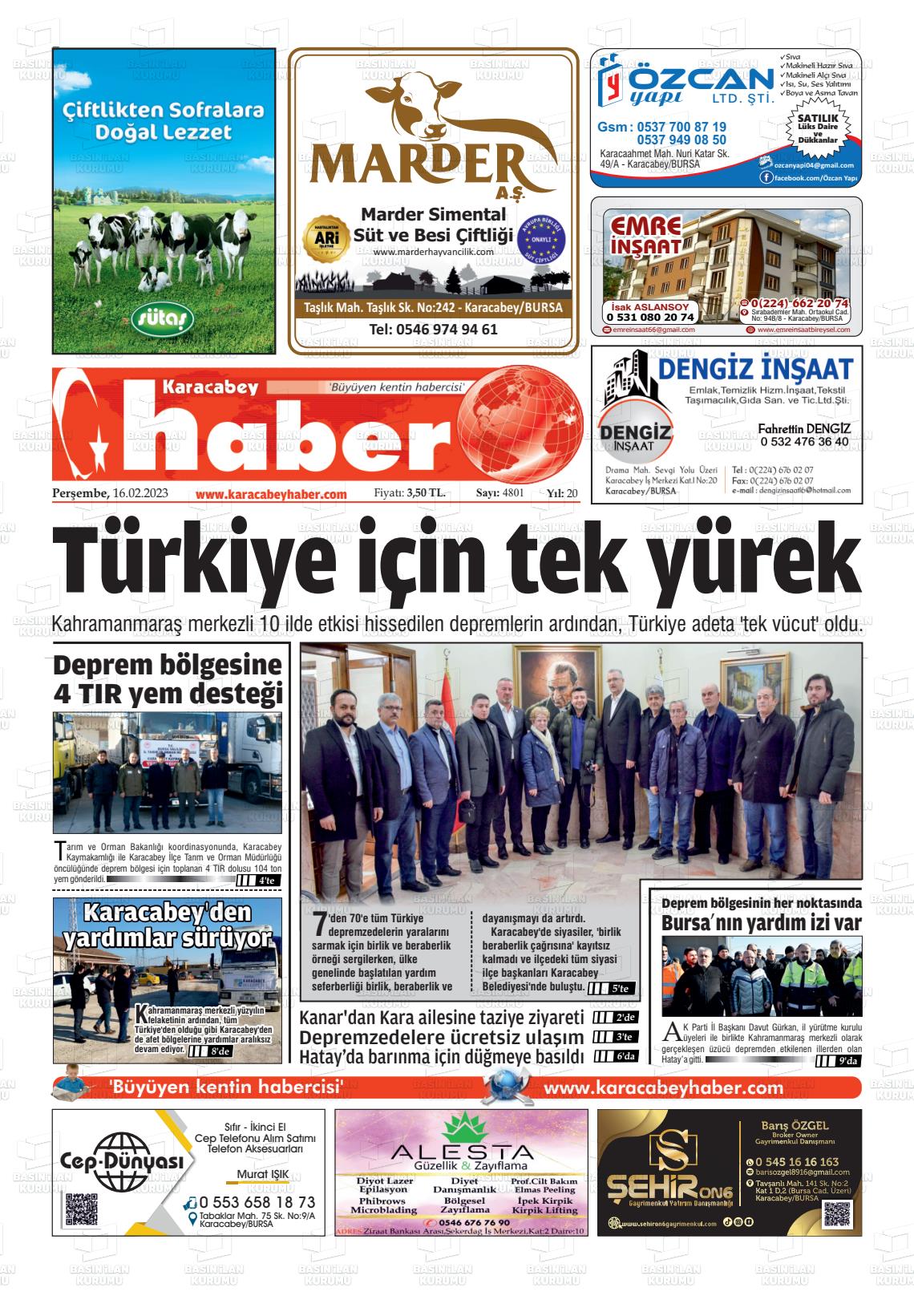 16 Nisan 2023 Karacabey Haber Gazete Manşeti