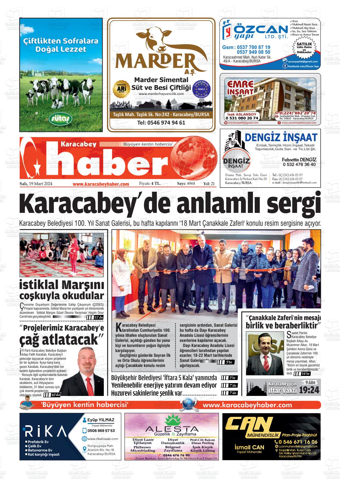 19 Mart 2024 Karacabey Haber Gazete Manşeti