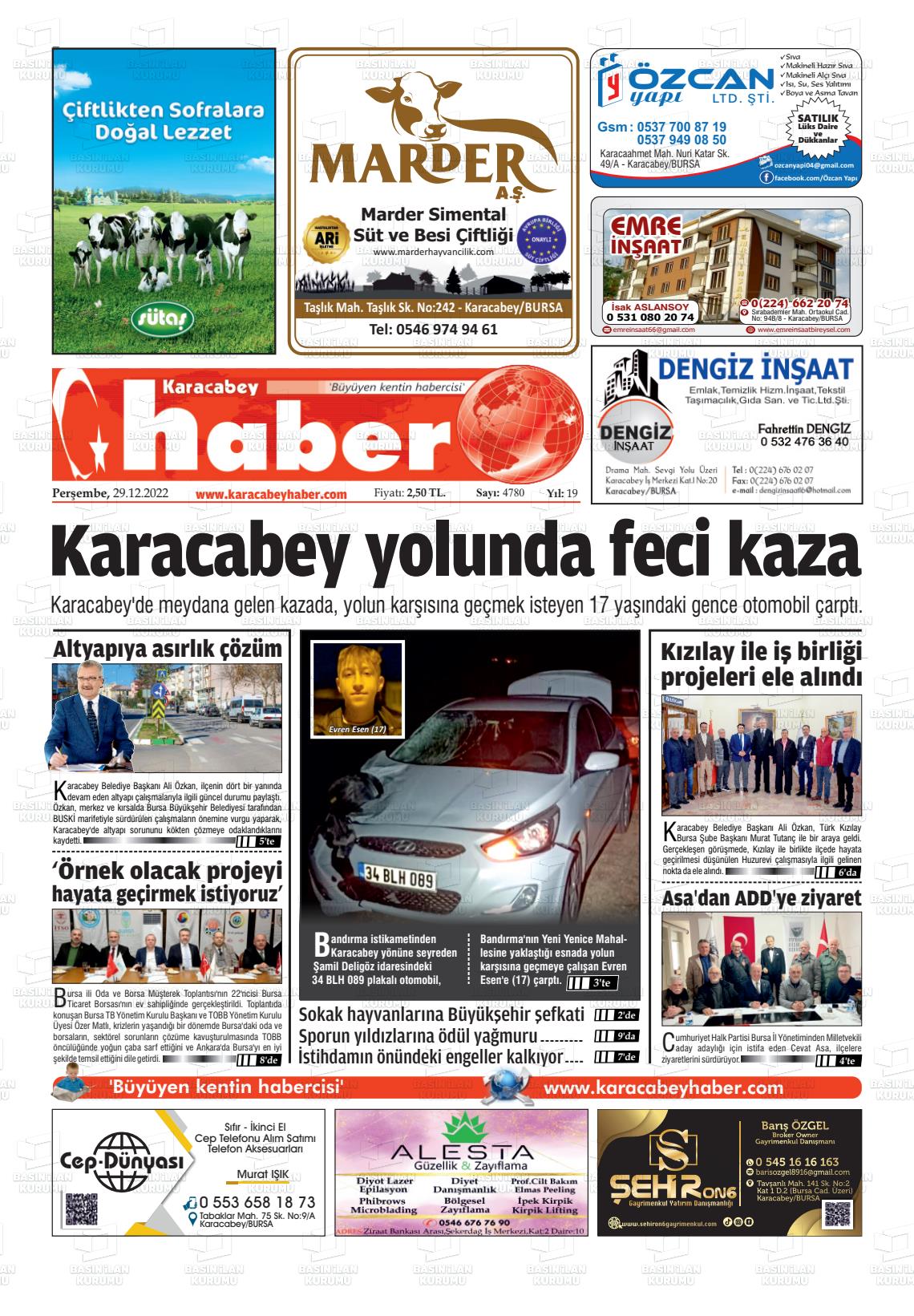 29 Aralık 2022 Karacabey Haber Gazete Manşeti