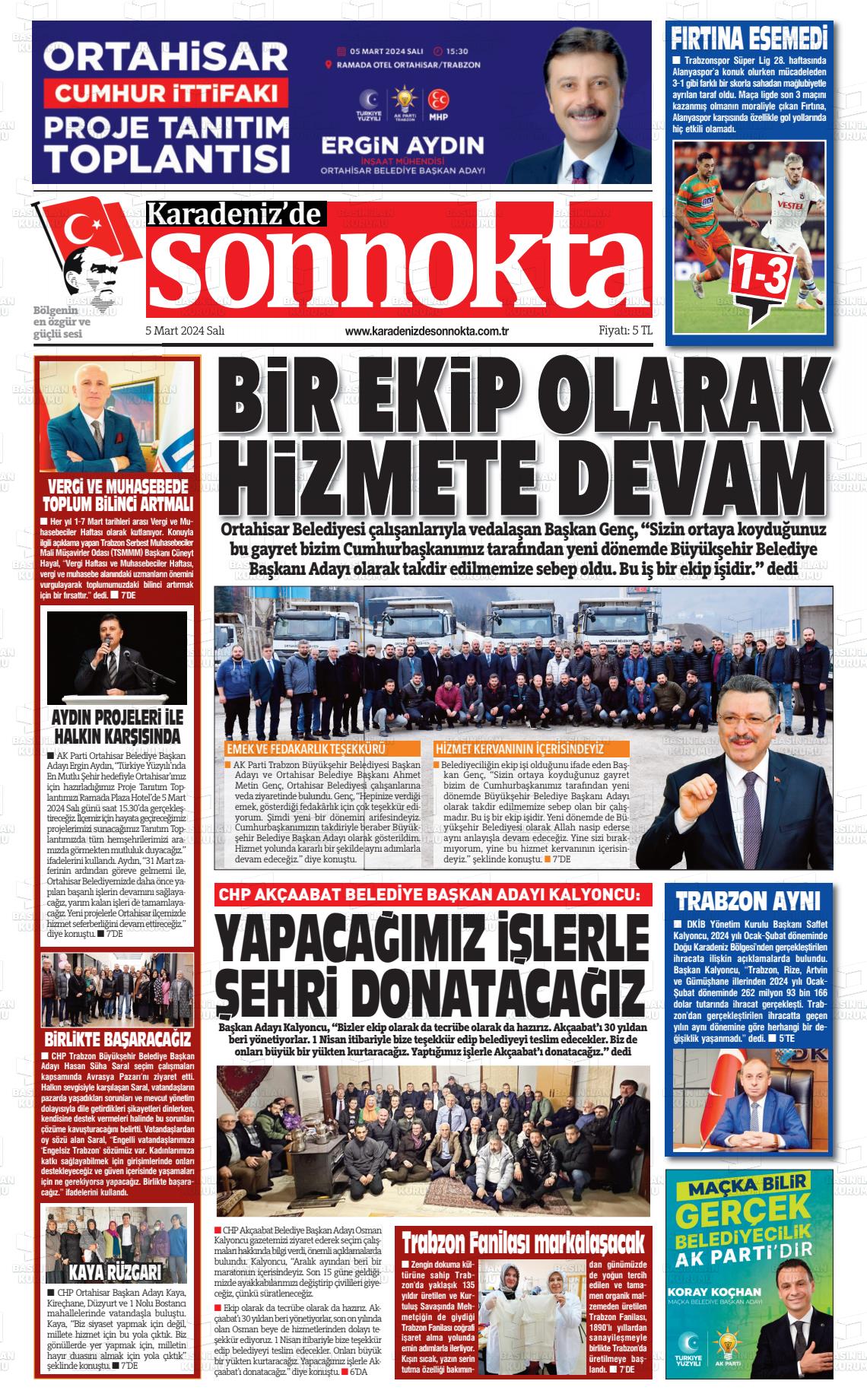 05 Mart 2024 Karadeniz'de Sonnokta Gazete Manşeti