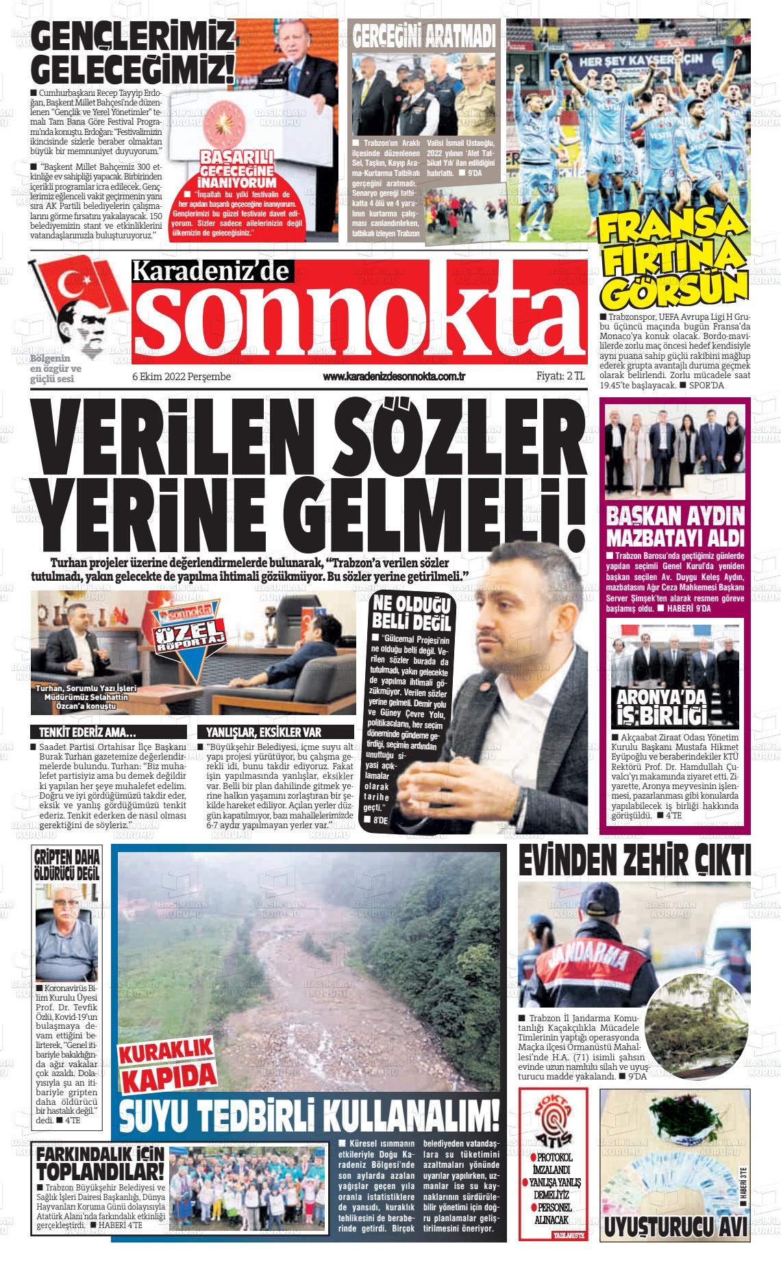 06 Ekim 2022 Karadeniz'de Sonnokta Gazete Manşeti