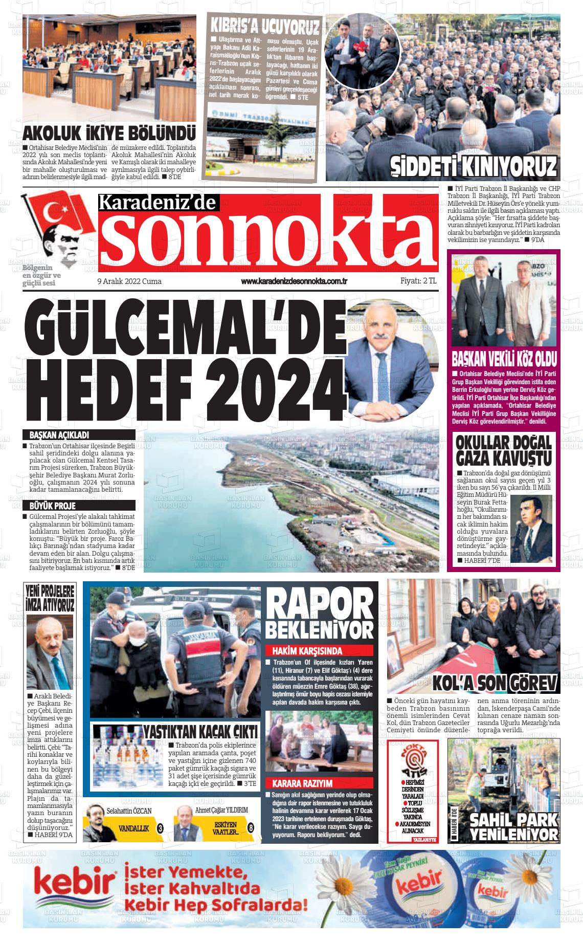 09 Aralık 2022 Karadeniz'de Sonnokta Gazete Manşeti