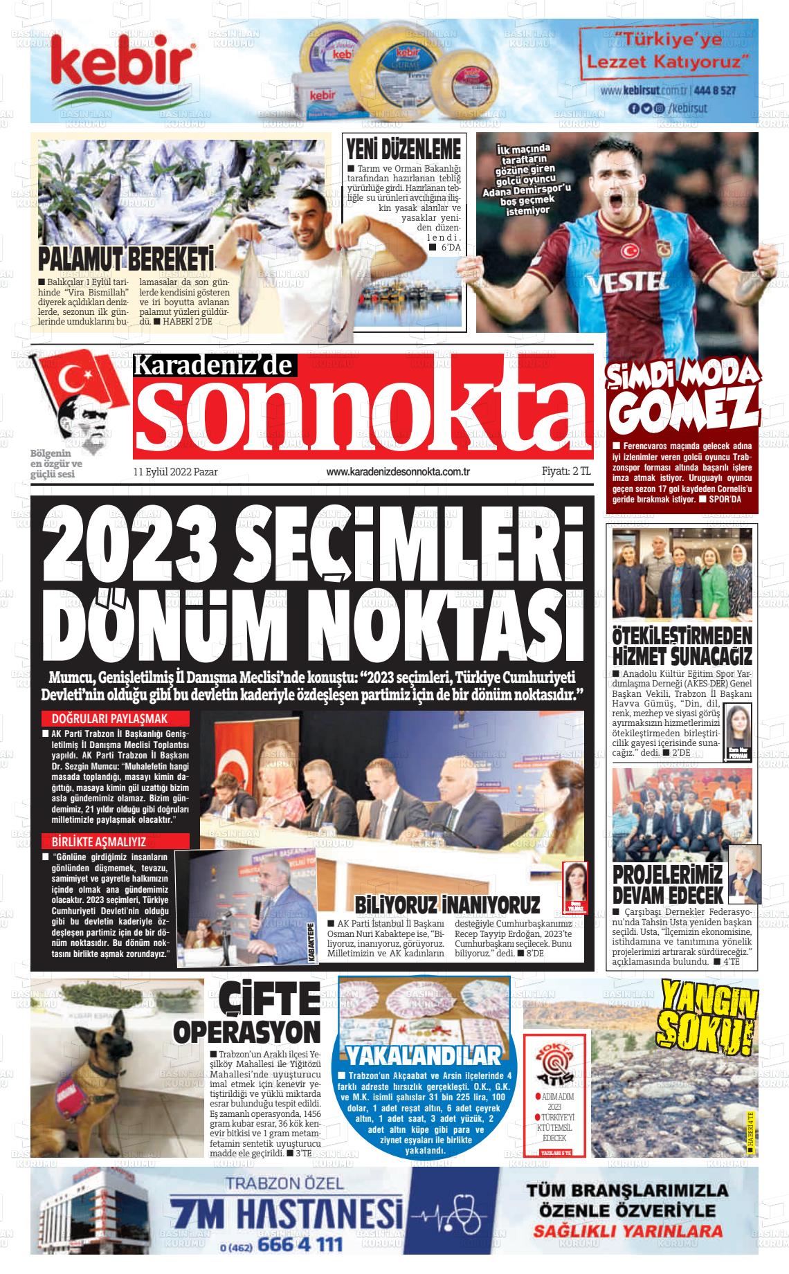 11 Eylül 2022 Karadeniz'de Sonnokta Gazete Manşeti