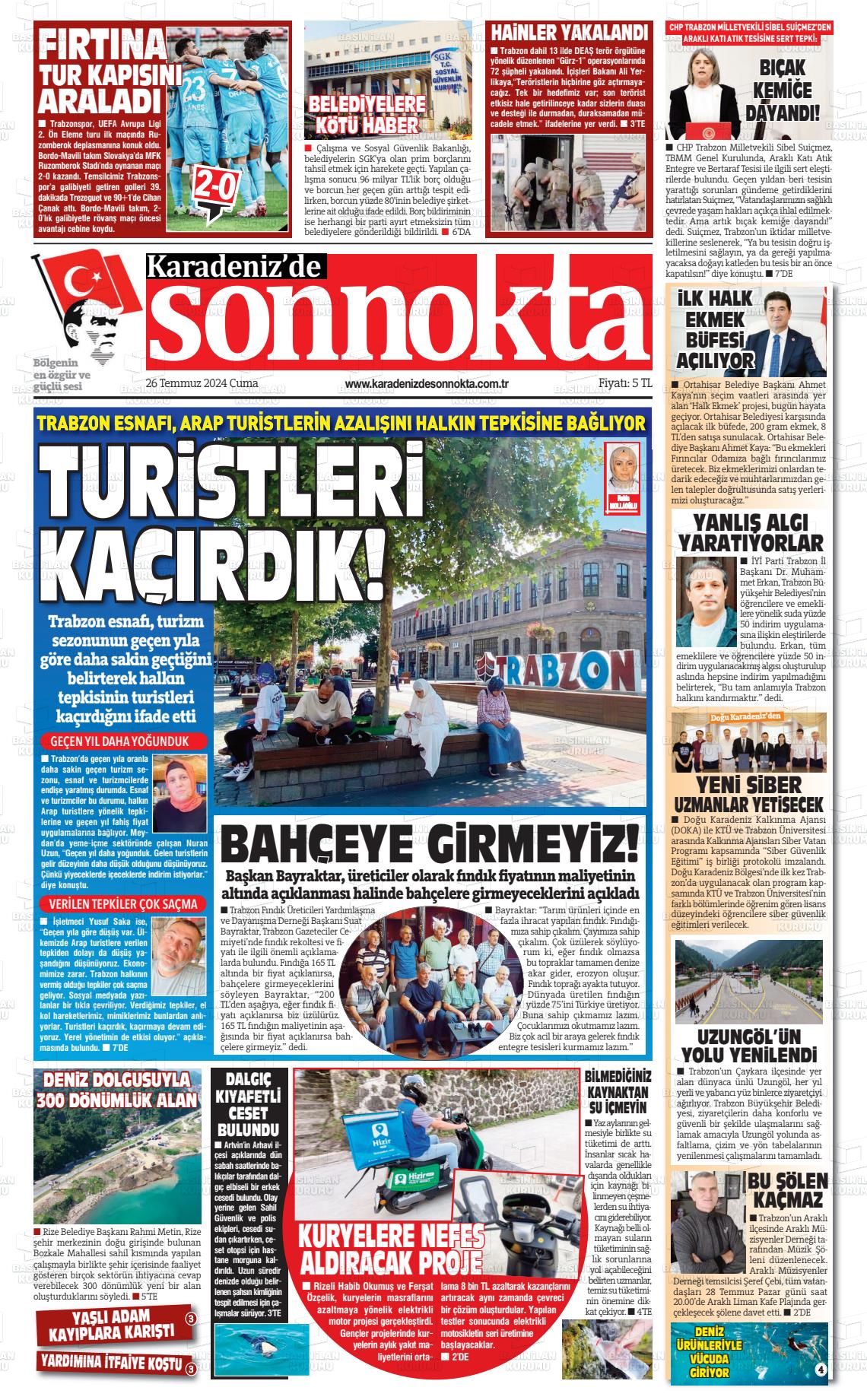 26 Temmuz 2024 Karadeniz'de Sonnokta Gazete Manşeti