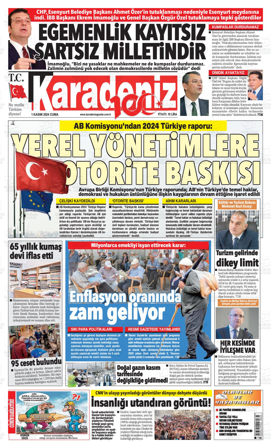 01 Kasım 2024 Karadeniz Gazete Manşeti