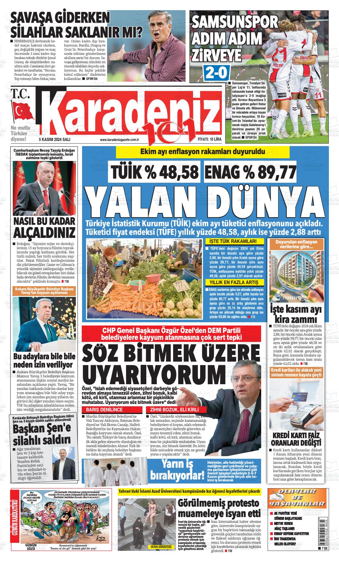 05 Kasım 2024 Karadeniz Gazete Manşeti