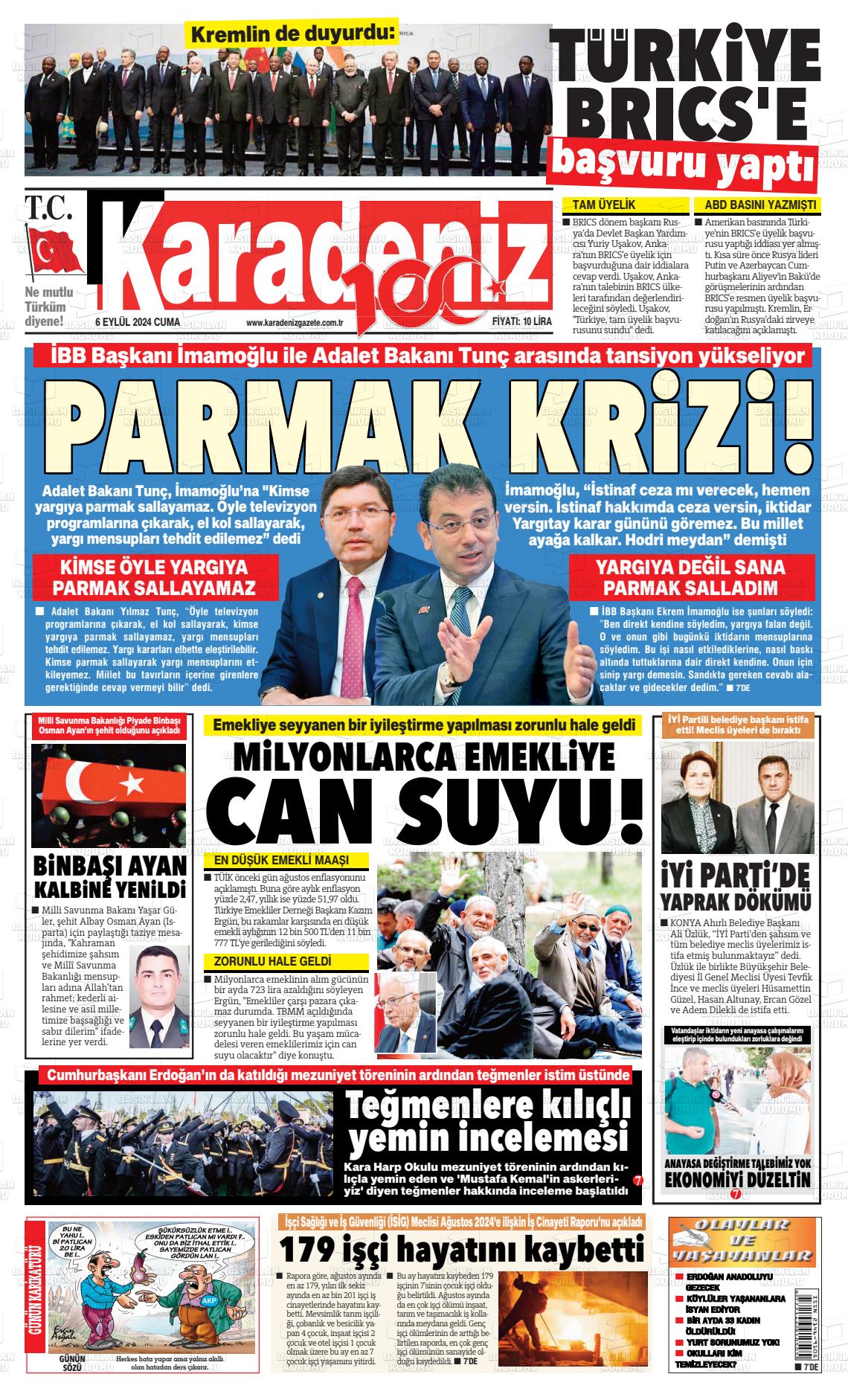 06 Eylül 2024 Karadeniz Gazete Manşeti