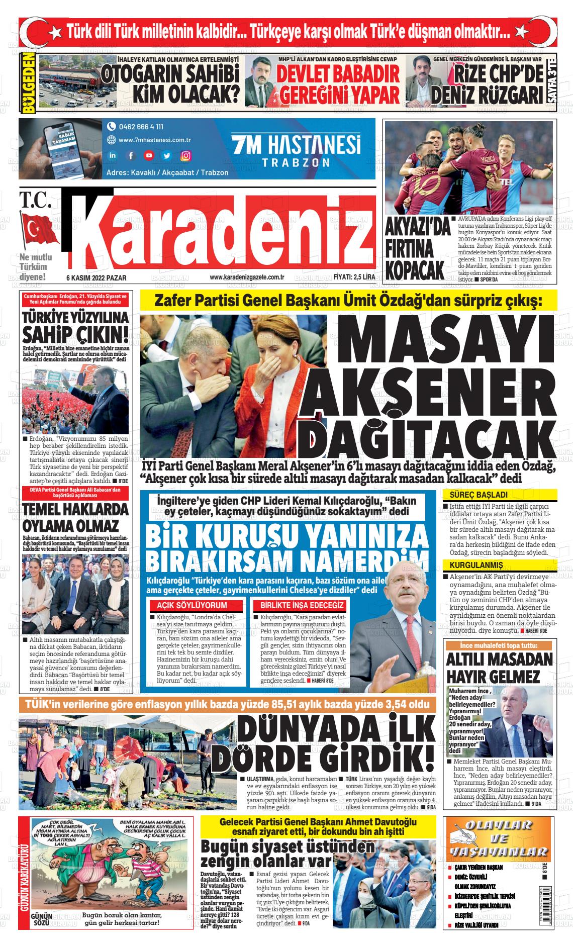 06 Kasım 2022 Karadeniz Gazete Manşeti