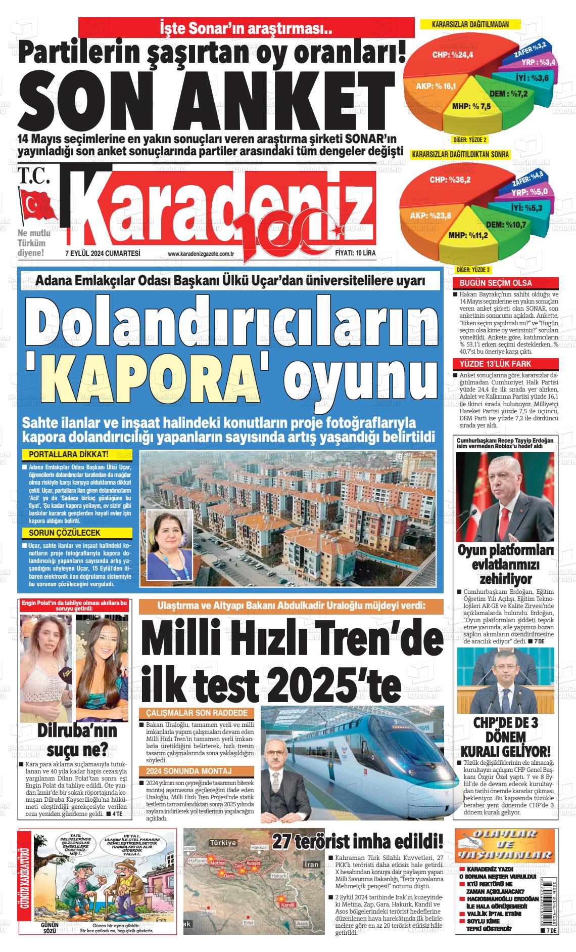 07 Eylül 2024 Karadeniz Gazete Manşeti