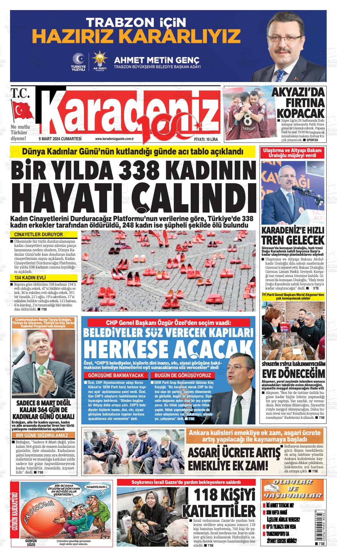 09 Mart 2024 Karadeniz Gazete Manşeti