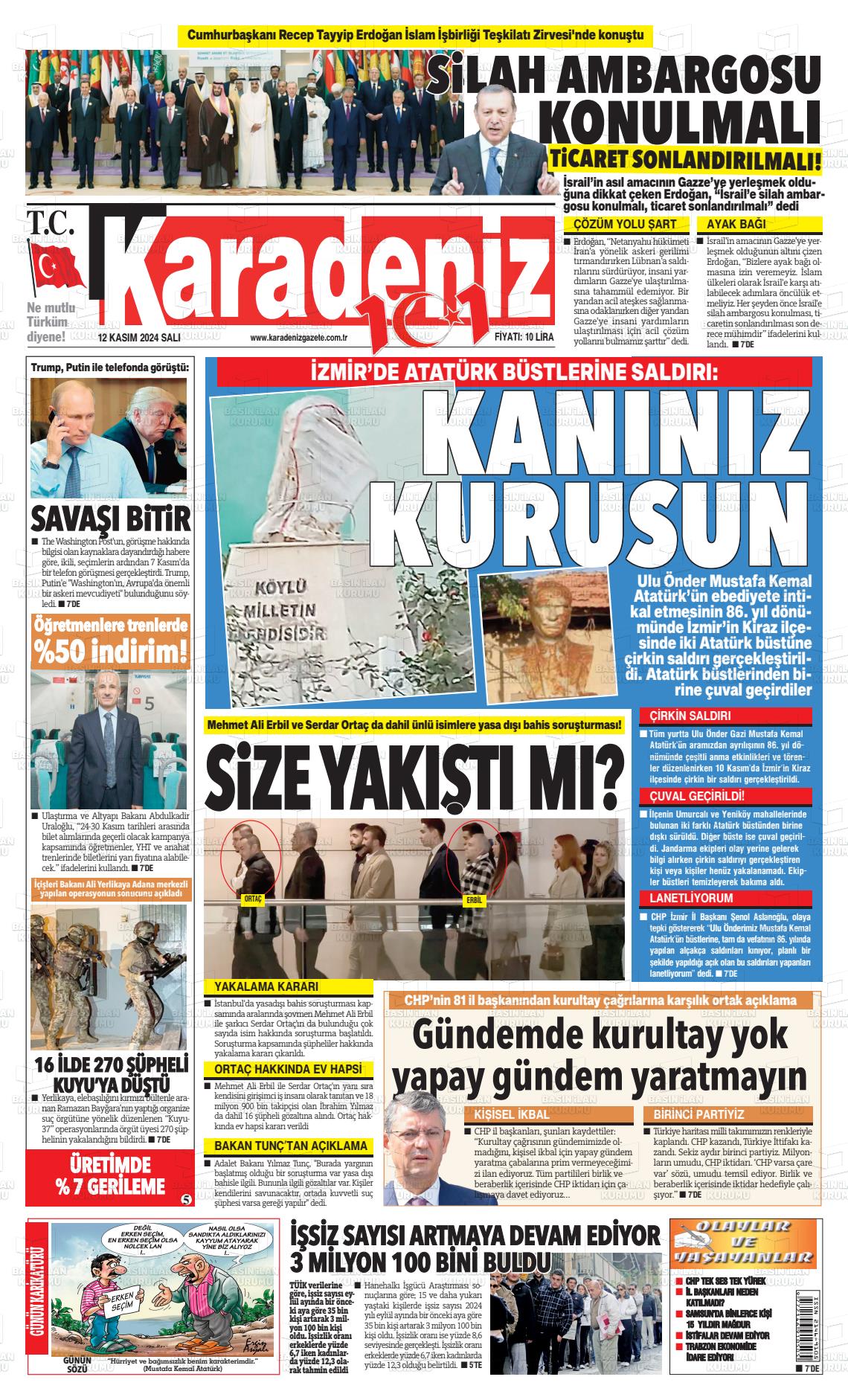 12 Kasım 2024 Karadeniz Gazete Manşeti