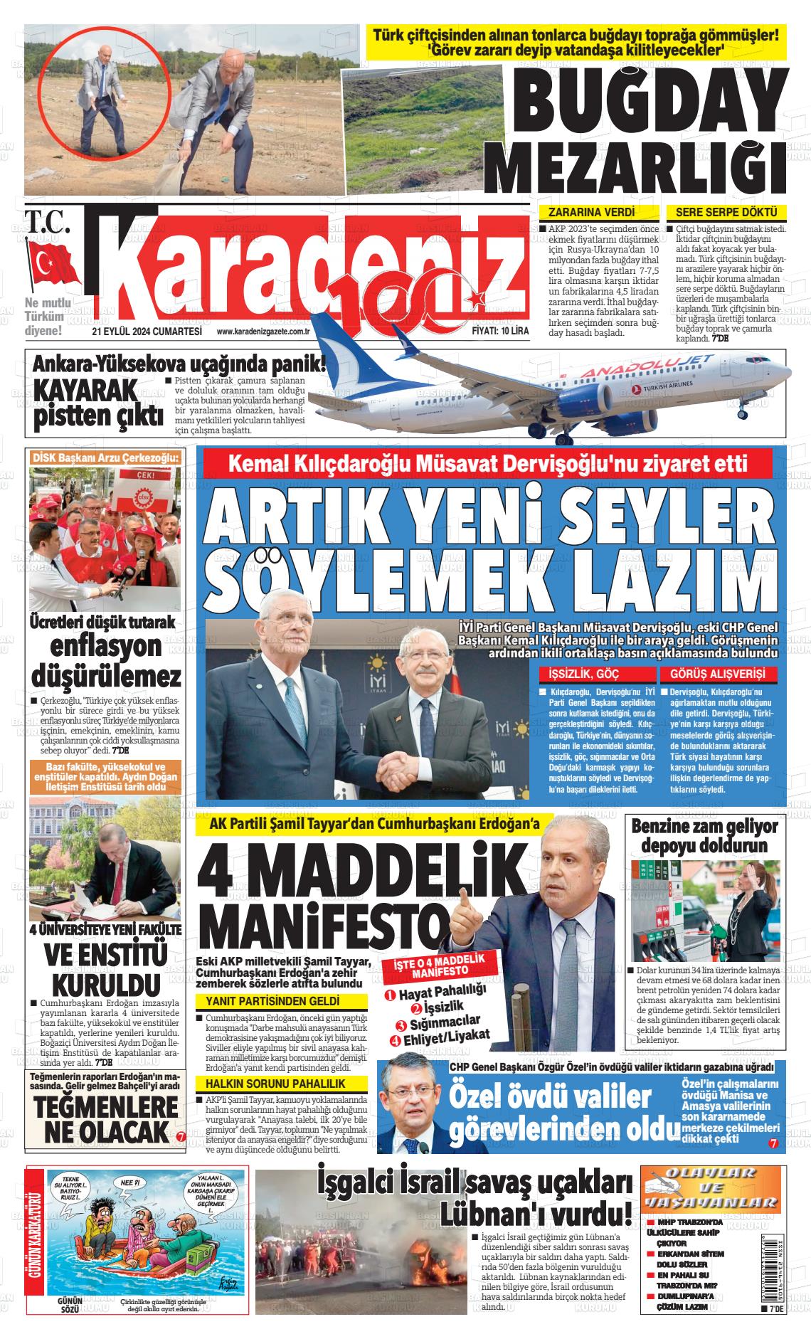 21 Eylül 2024 Karadeniz Gazete Manşeti