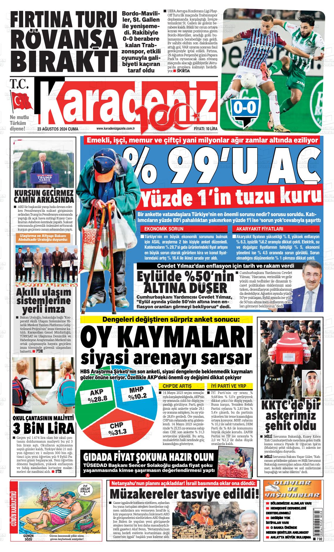 23 Ağustos 2024 Karadeniz Gazete Manşeti