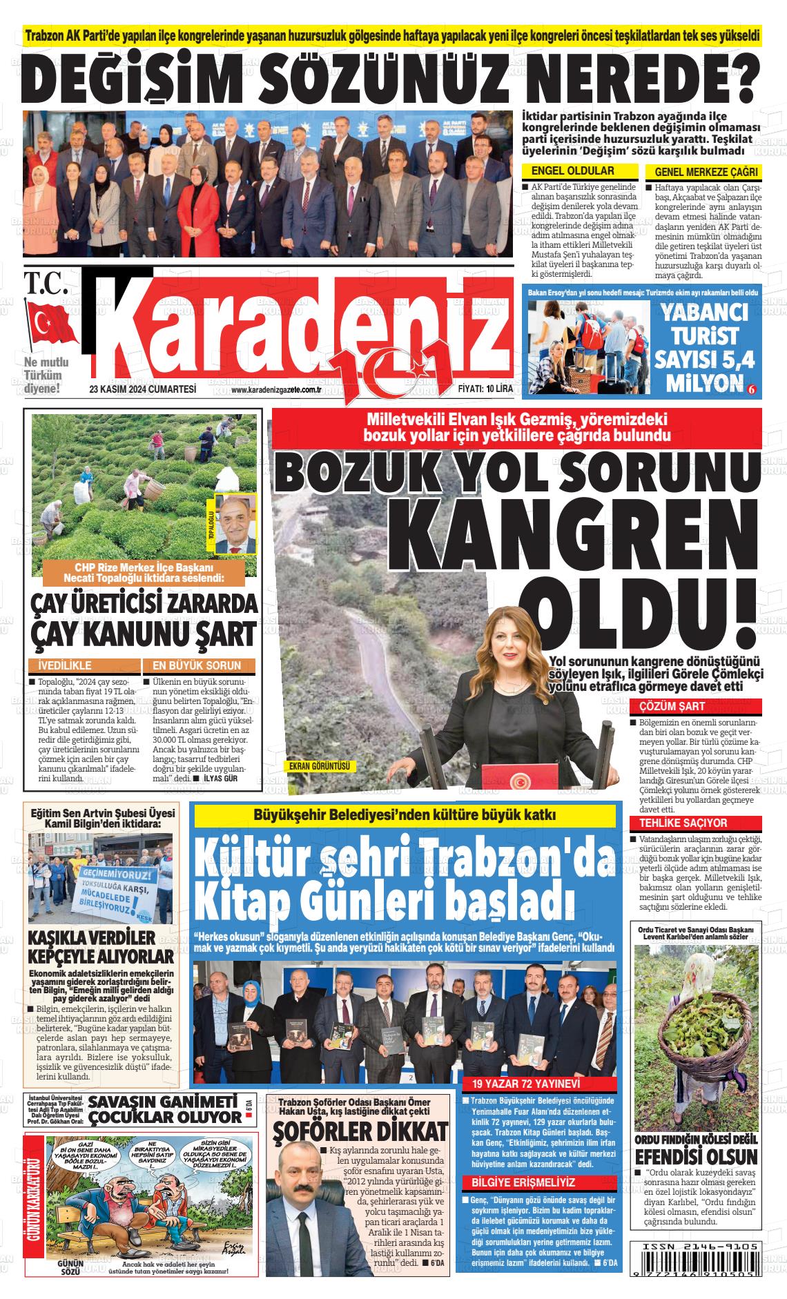 23 Kasım 2024 Karadeniz Gazete Manşeti