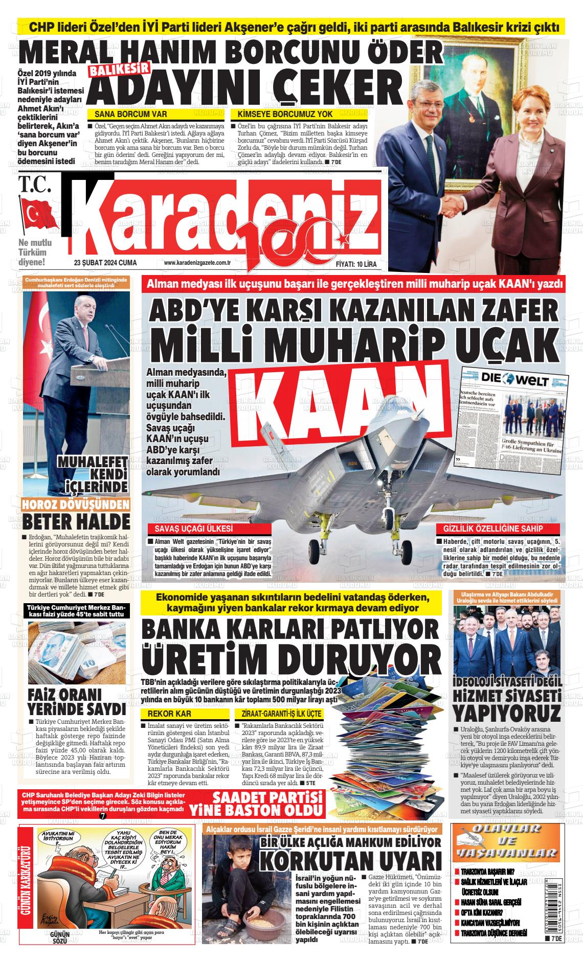 23 Şubat 2024 Karadeniz Gazete Manşeti