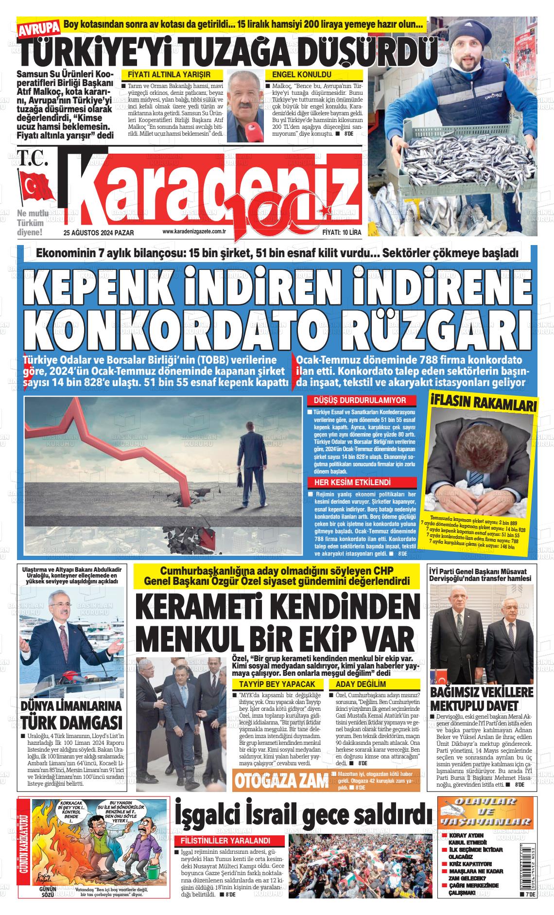 25 Ağustos 2024 Karadeniz Gazete Manşeti