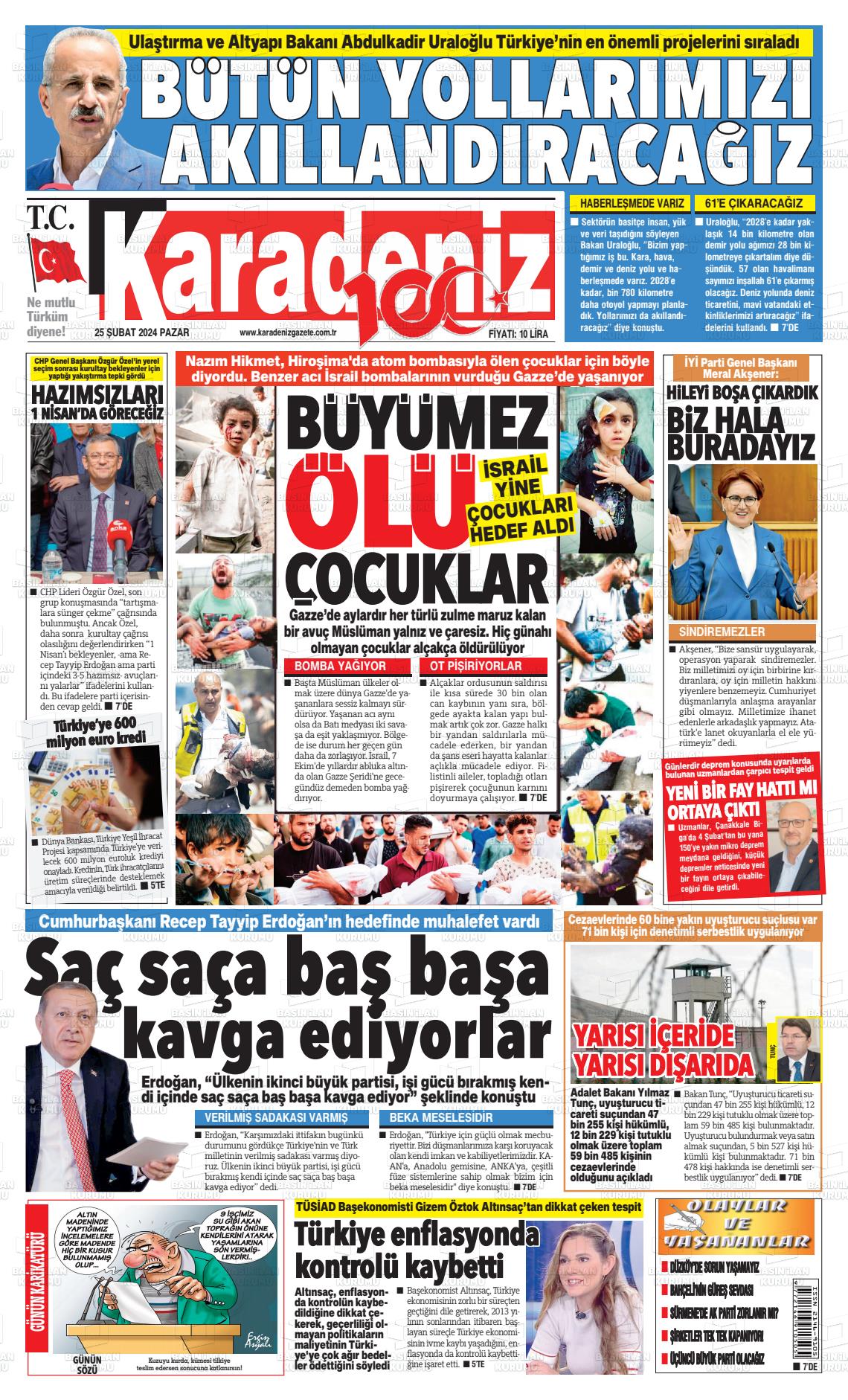 25 Şubat 2024 Karadeniz Gazete Manşeti