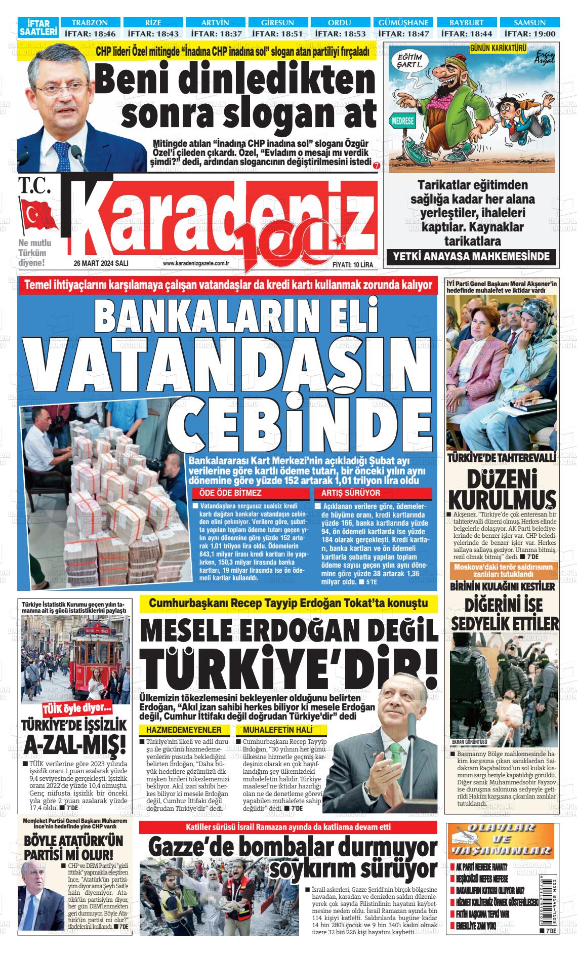 26 Mart 2024 Karadeniz Gazete Manşeti