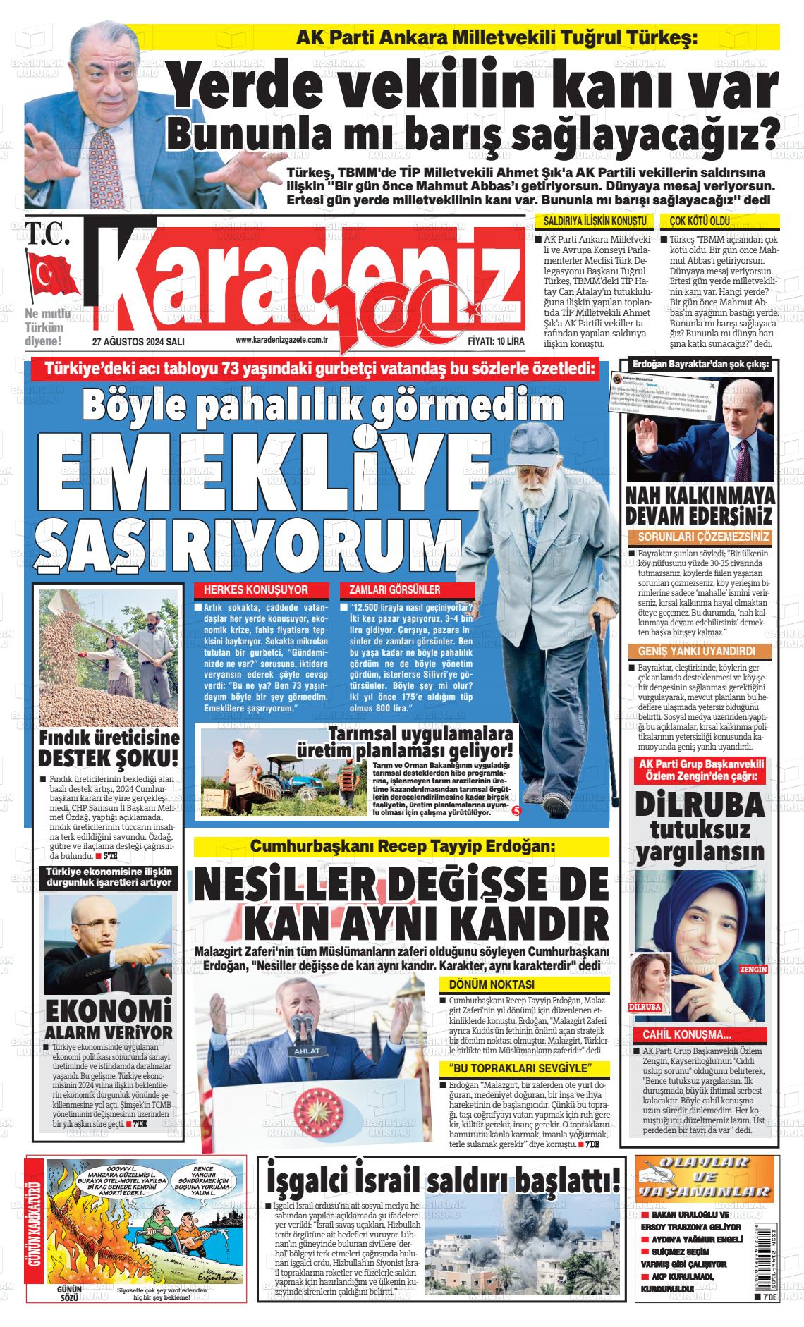 27 Ağustos 2024 Karadeniz Gazete Manşeti