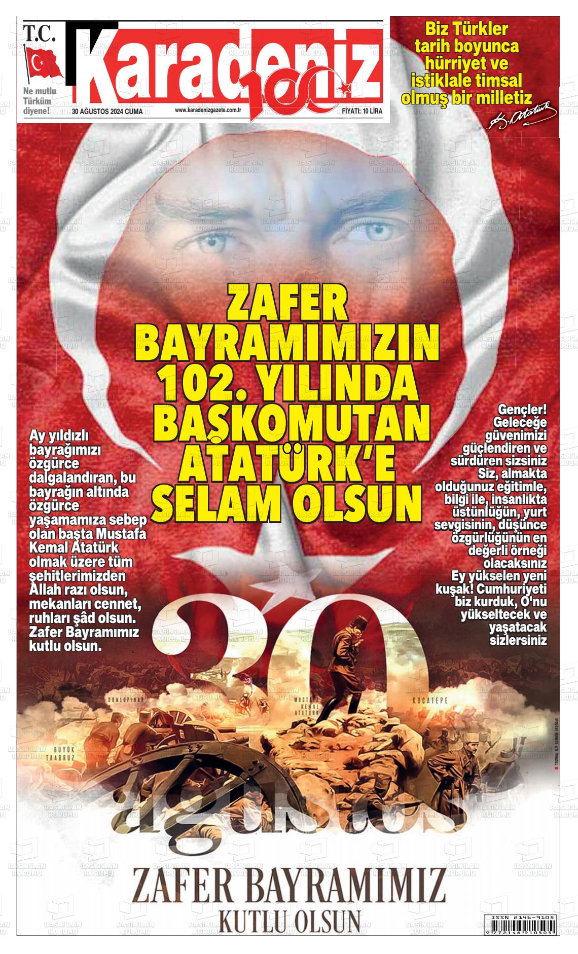 30 Ağustos 2024 Karadeniz Gazete Manşeti