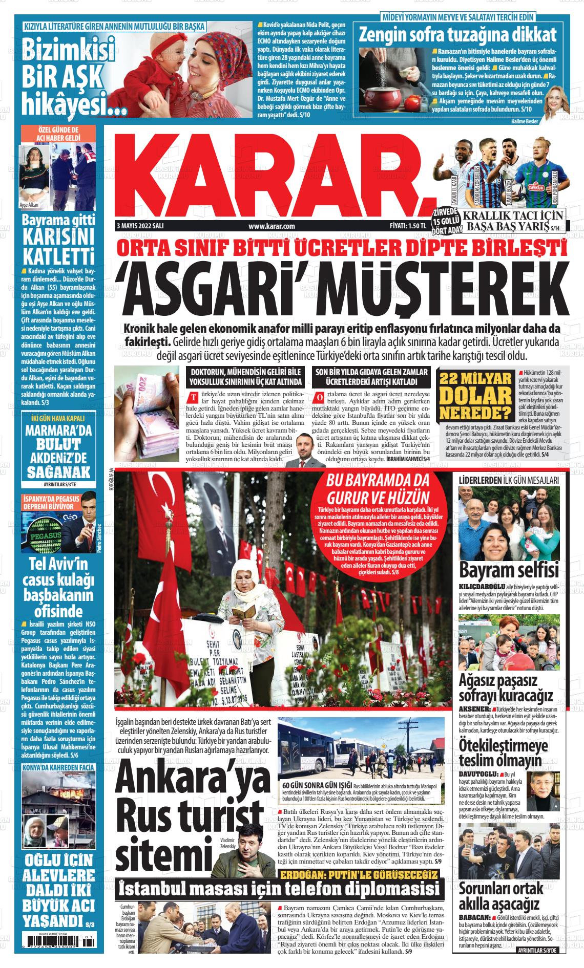 03 Mayıs 2022 Karar Gazete Manşeti