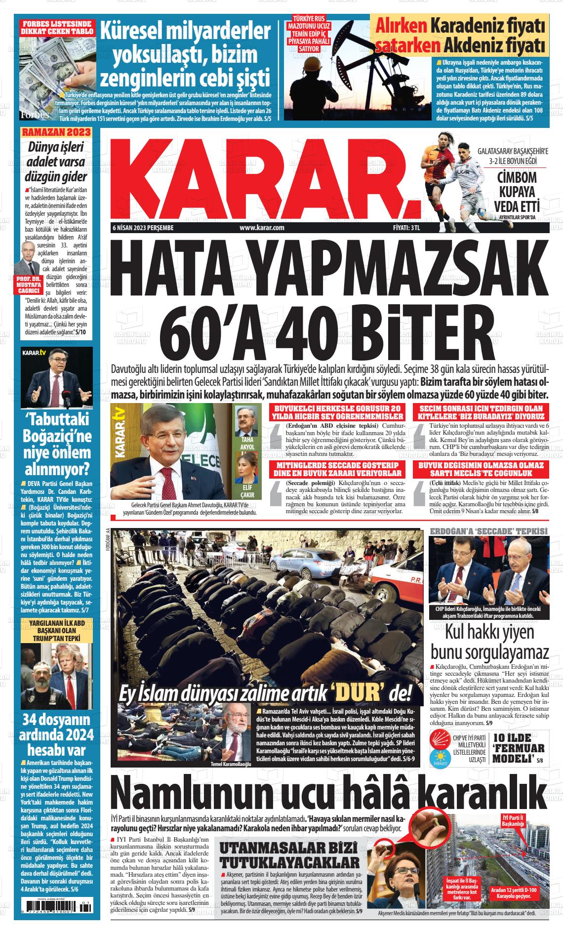 06 Nisan 2023 Karar Gazete Manşeti