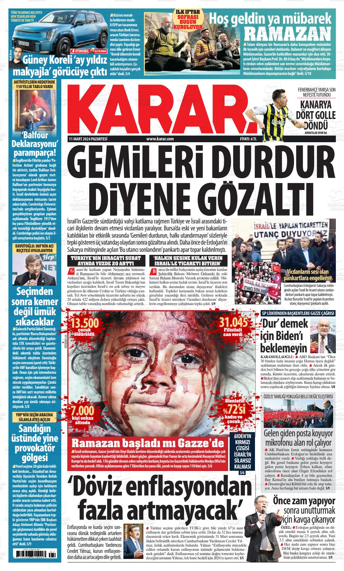 11 Mart 2024 Karar Gazete Manşeti