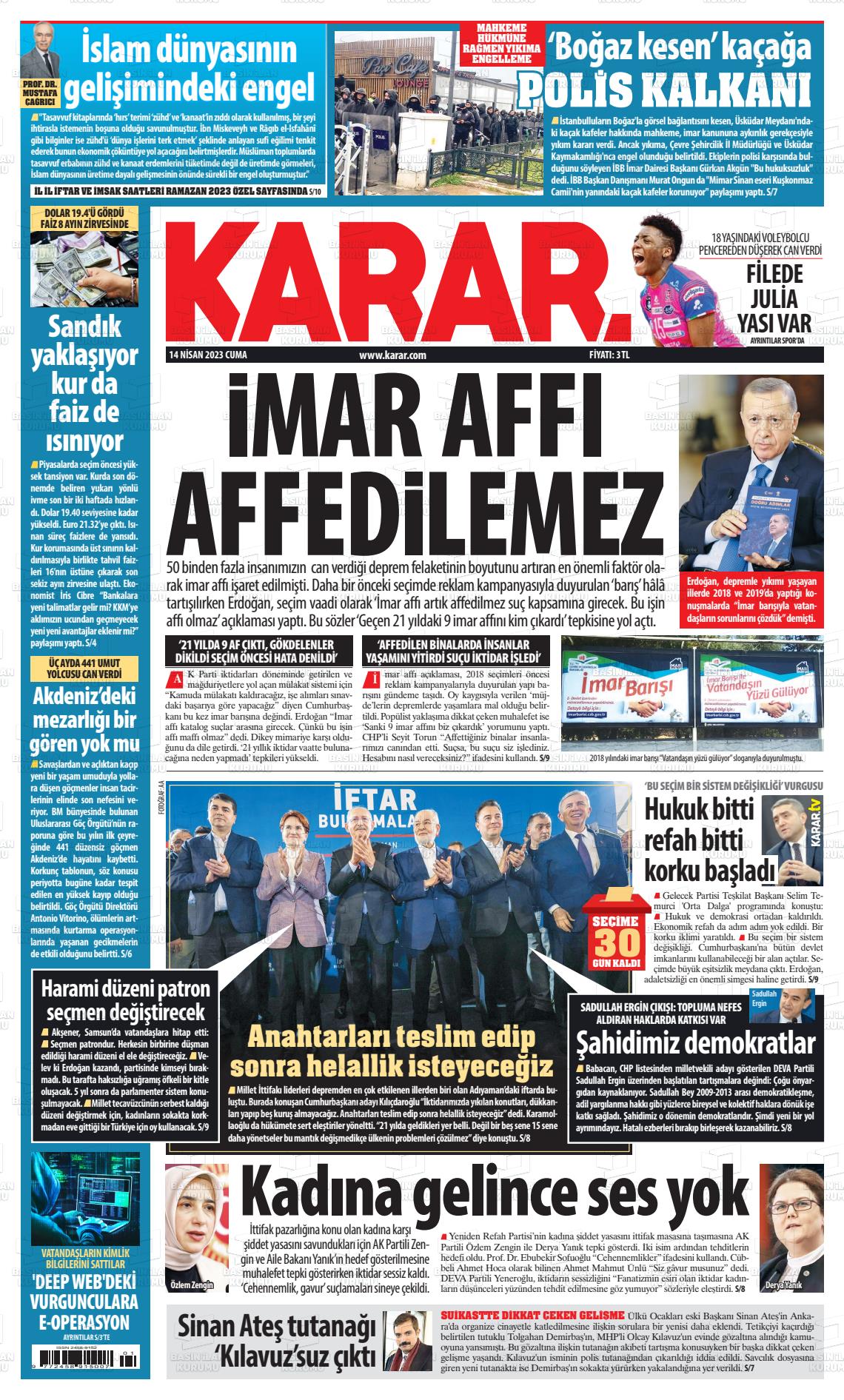 14 Nisan 2023 Karar Gazete Manşeti