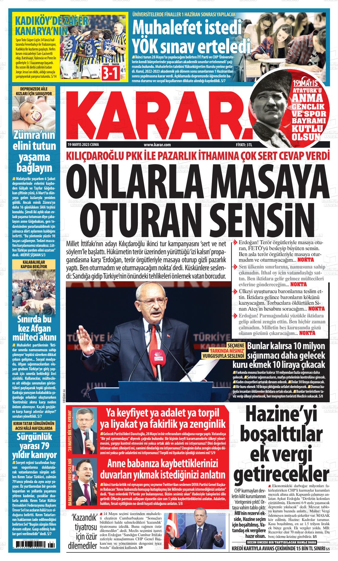 19 Mayıs 2023 Karar Gazete Manşeti