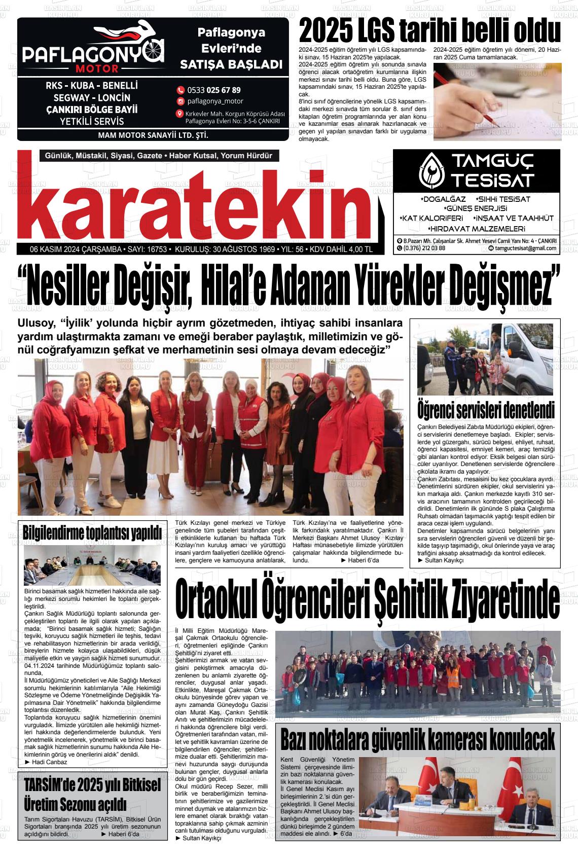 06 Kasım 2024 Karatekin Gazete Manşeti