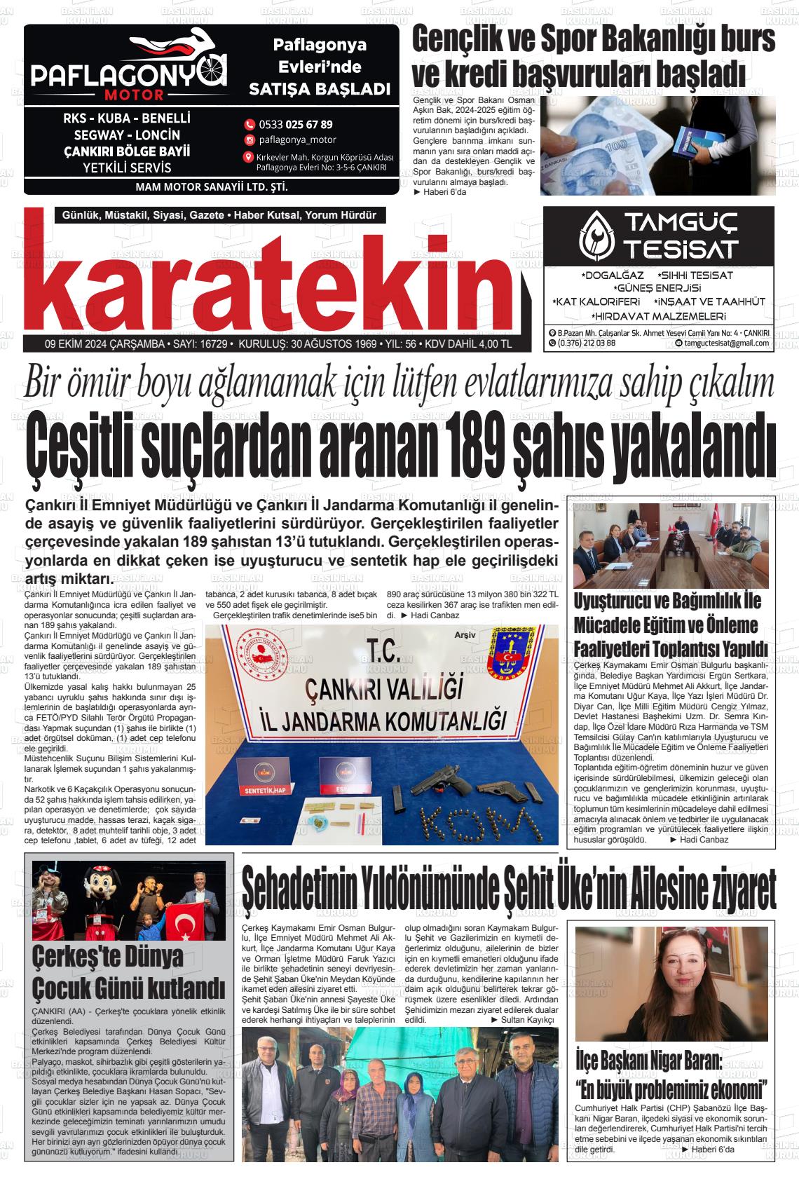 09 Ekim 2024 Karatekin Gazete Manşeti