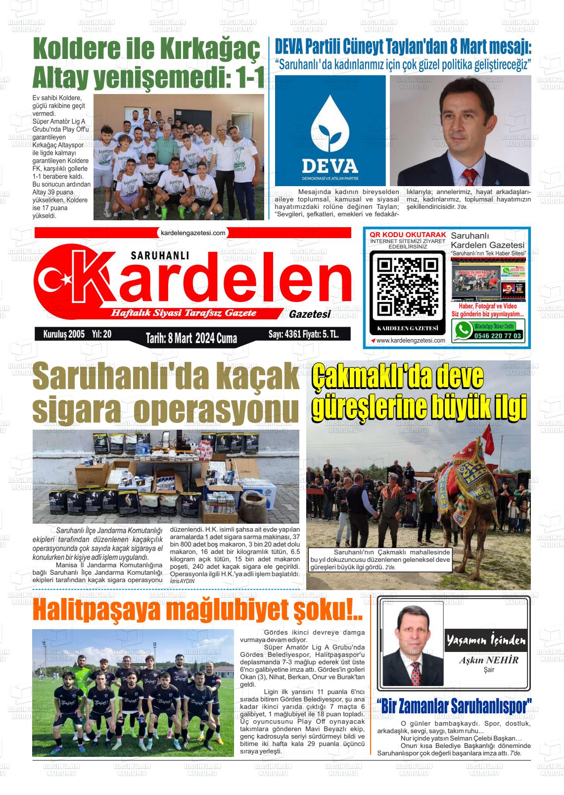 08 Mart 2024 Saruhanlı Kardelen Gazete Manşeti