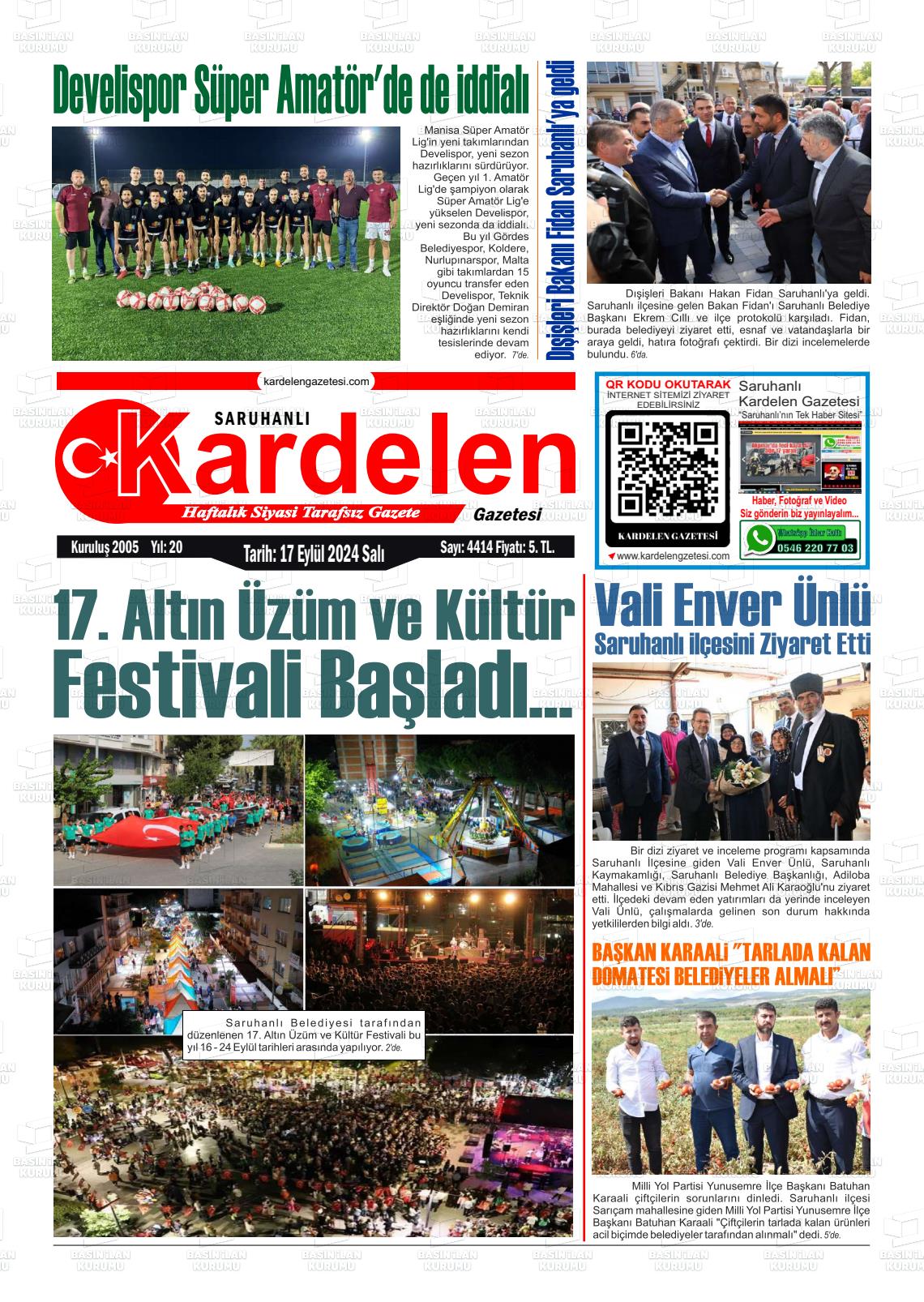 17 Eylül 2024 Saruhanlı Kardelen Gazete Manşeti