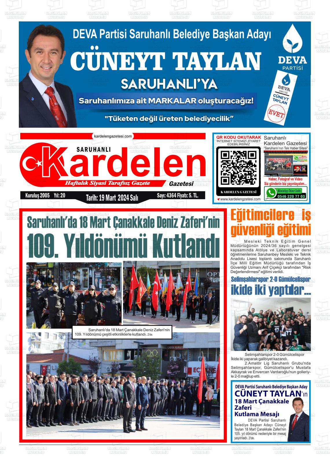 19 Mart 2024 Saruhanlı Kardelen Gazete Manşeti