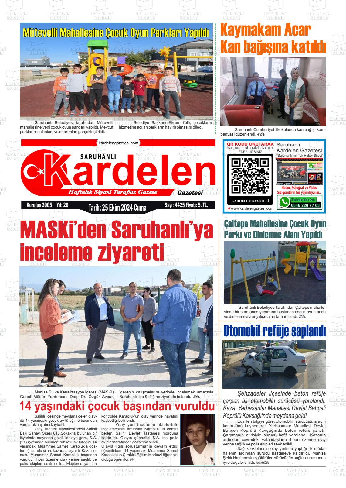 26 Ekim 2024 Saruhanlı Kardelen Gazete Manşeti