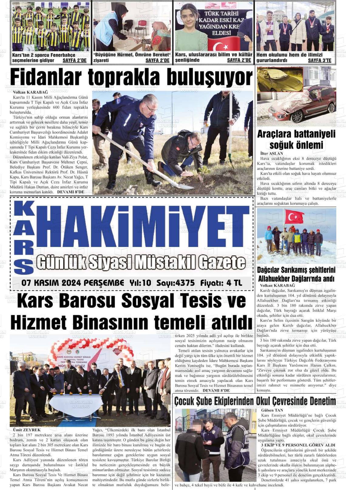 07 Kasım 2024 Kars Manşet Gazete Manşeti