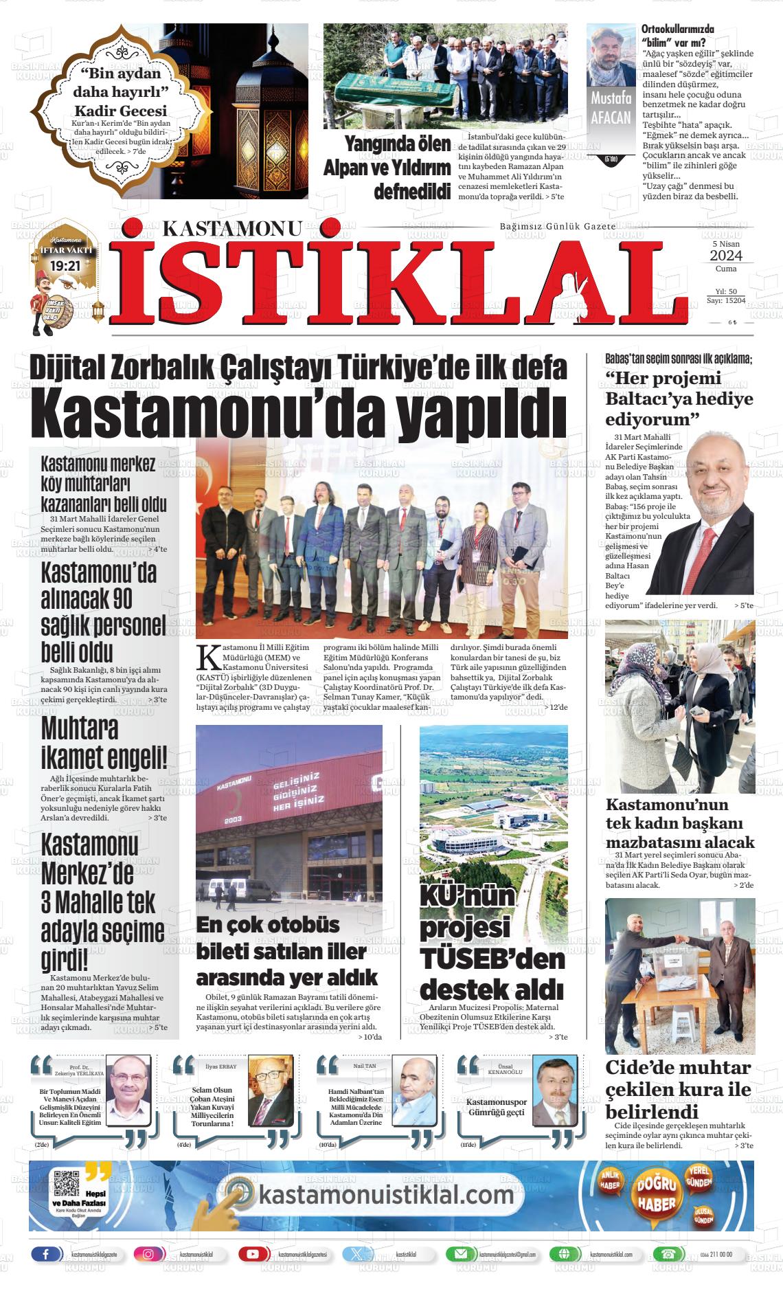 05 Nisan 2024 Kastamonu Gazete Manşeti