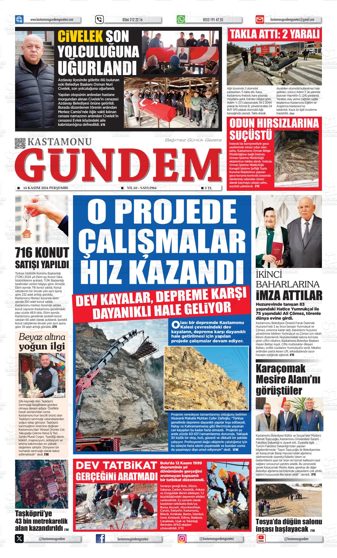 14 Kasım 2024 Kastamonu Gündem Gazete Manşeti