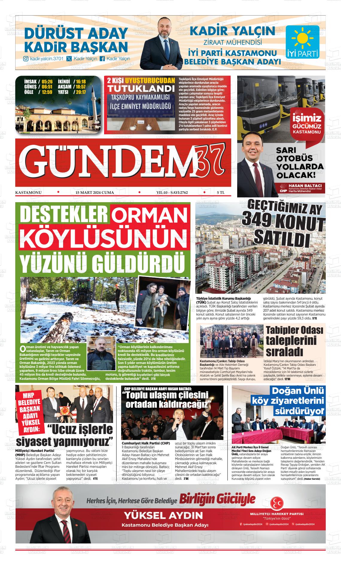 15 Mart 2024 Kastamonu Gündem Gazete Manşeti