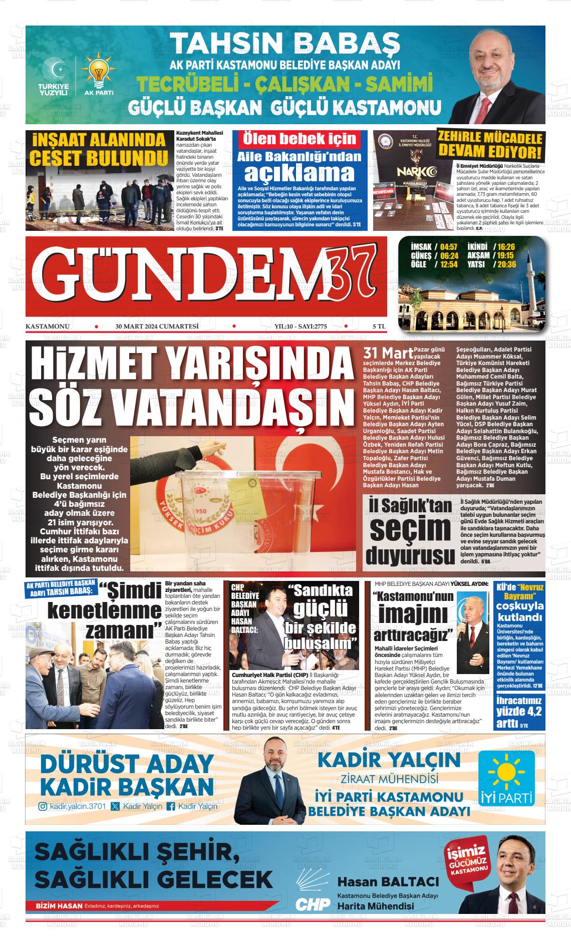 30 Mart 2024 Kastamonu Gündem Gazete Manşeti