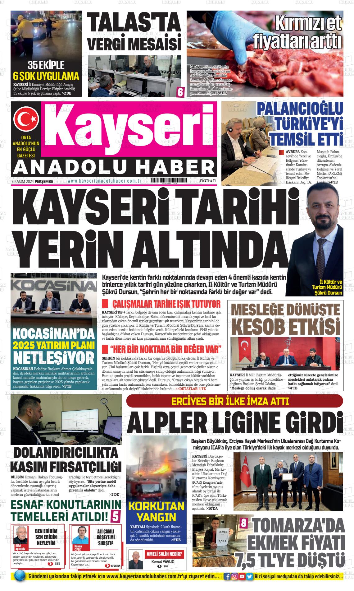 07 Kasım 2024 Kayseri Anadolu Haber Gazete Manşeti