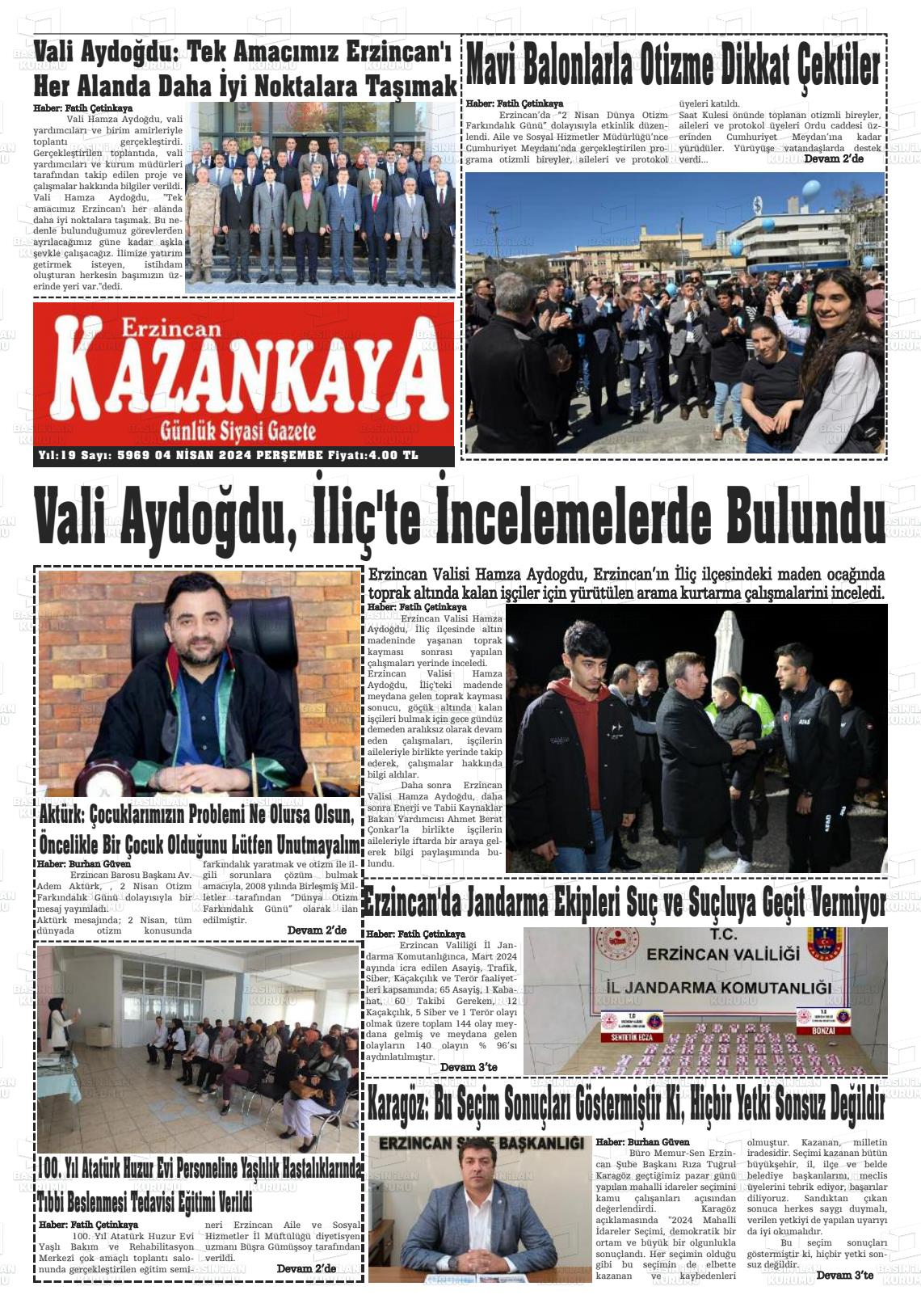 04 Nisan 2024 Kazankaya Gazete Manşeti