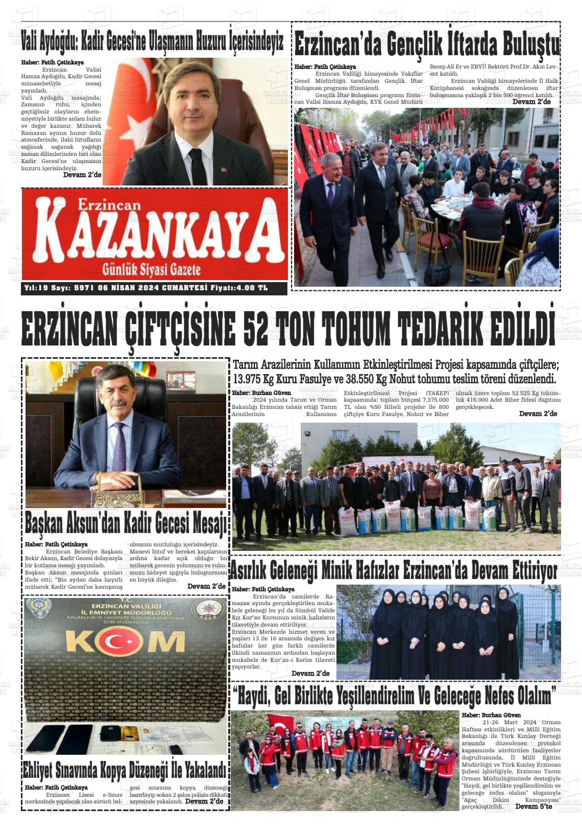 06 Nisan 2024 Kazankaya Gazete Manşeti